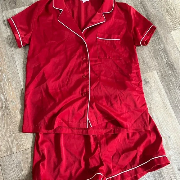 Pink Lily red silk-like pajama set